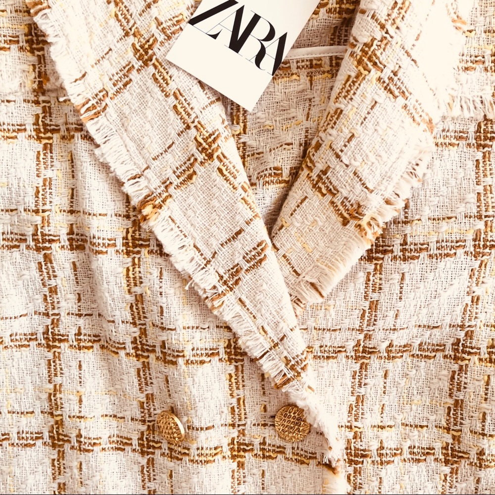 NWT Zara Tweed Blazer Style Cream Dress - Picture 15 of 15